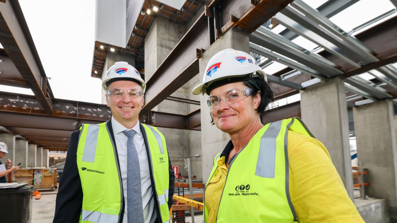 BESIX Watpac CEO Mark Baker with Construction Worker Prue Patterson