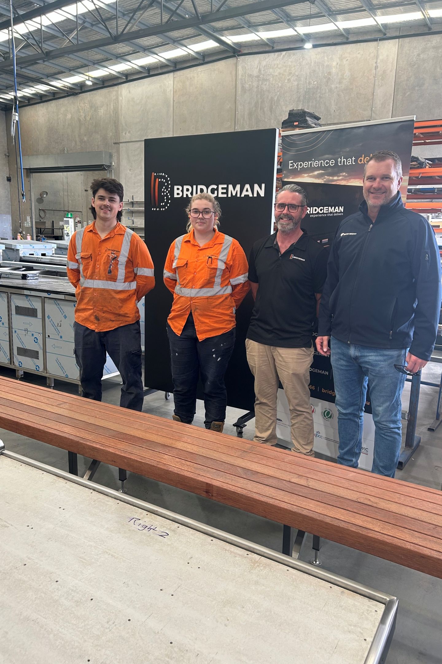 (L-R) Bridgeman Fist Nations Apprentices and Project Manager with BESIX Watpac National Workforce Training Manager Tim Lyne.