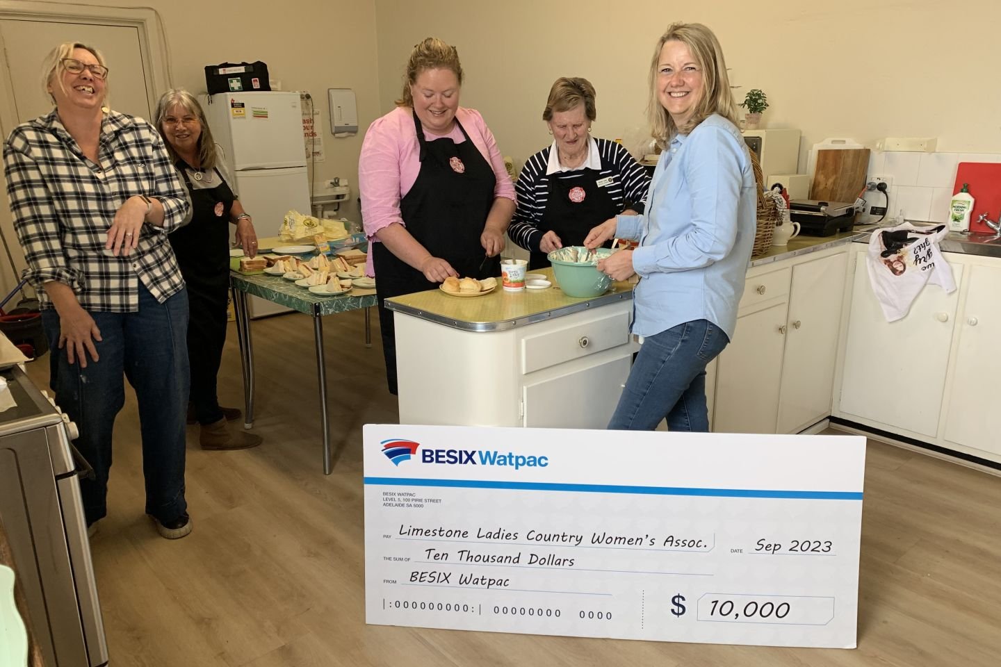 Limestone Ladies Country Women's Association preparing meals for the 2023 Naracoorte Show in the kitchen set for renovation with BESIX Watpac's generous $10,000 donation.